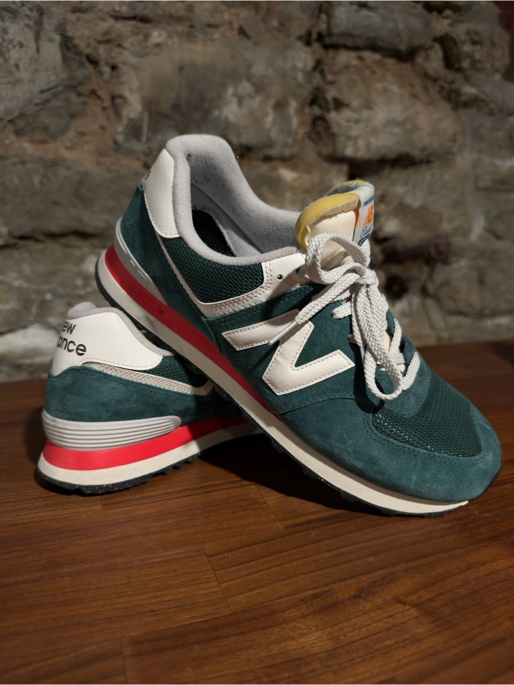 New Balance 574 Men's Teal, White and Red Retro Runner